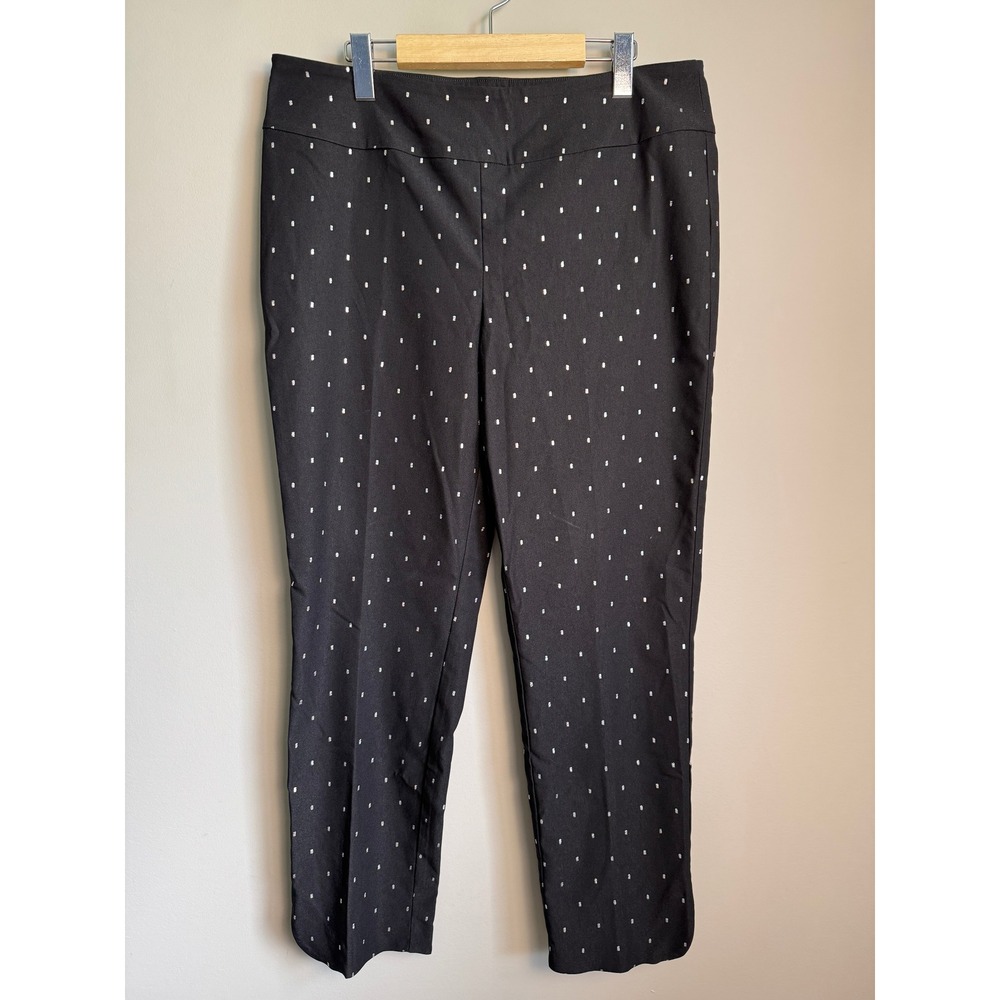 Up! Pants Black Silver Metallic Polka Dot Pull On Ankle Trouser 16 Career Preppy